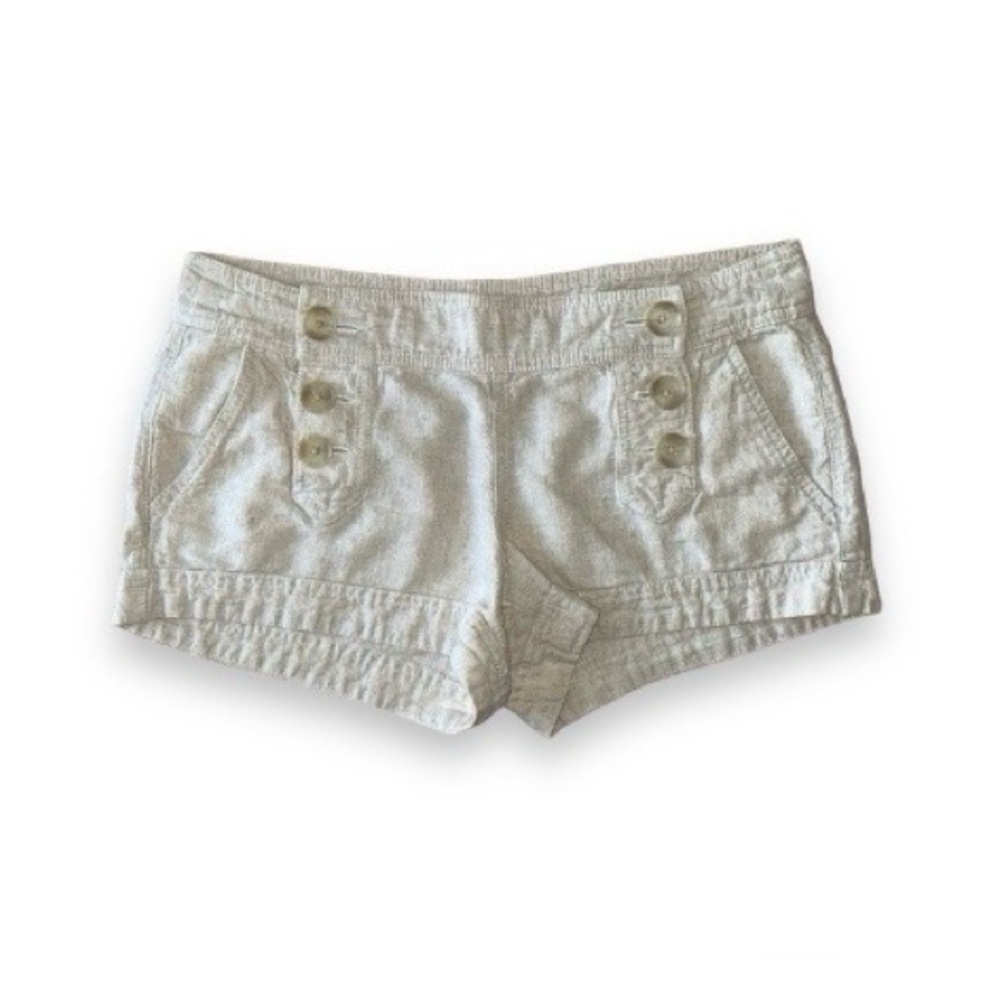 EXPRESS BEIGE BUTTON-FRONT LINEN/COTTON SHORTS · SIZE 4